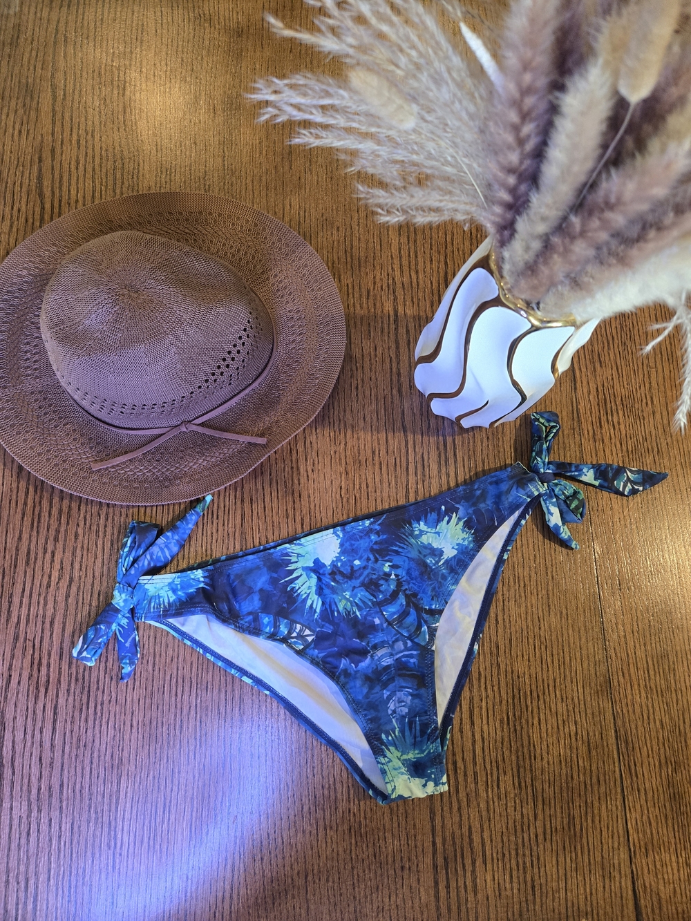 Blue Floral Tie-Side Bikini Bottom